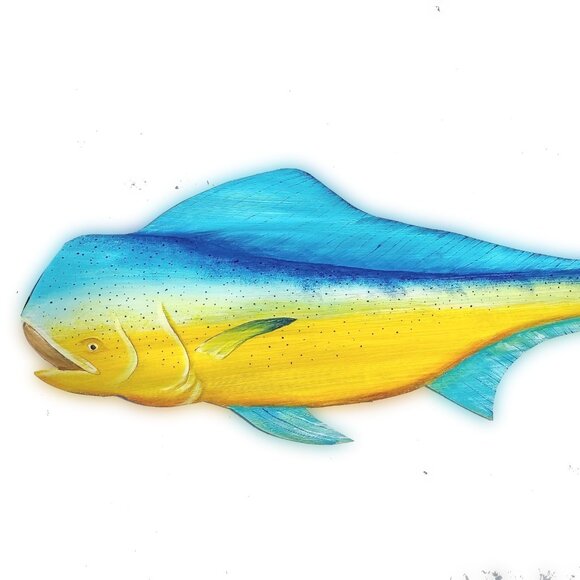 Mahi hand carved painted palm tree frond